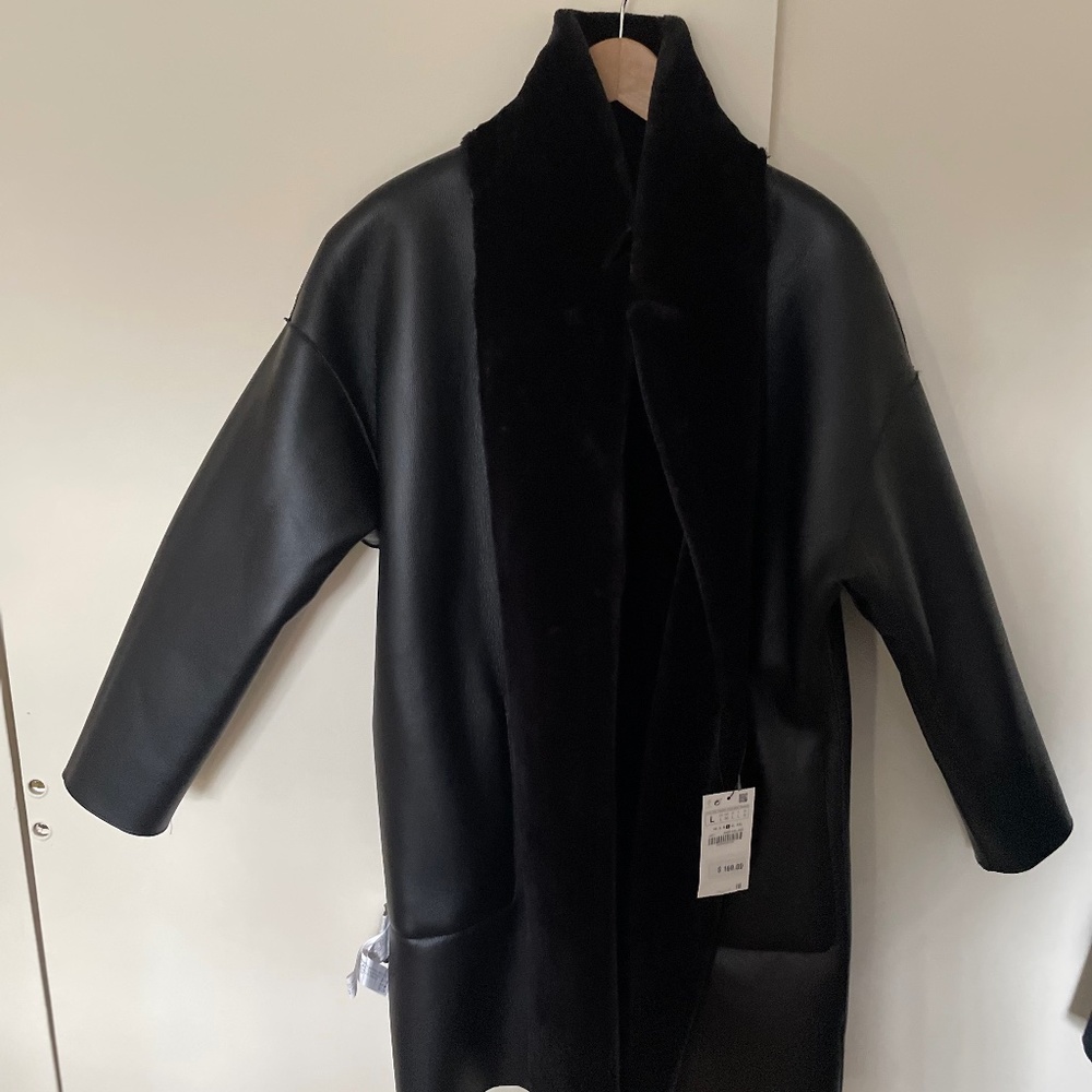 Zara Reversible black faux leather faux fur coat